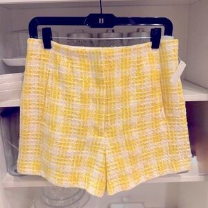 Veronica Beard Jazmin Yellow and White Tweed High Waist Shorts Sz 12